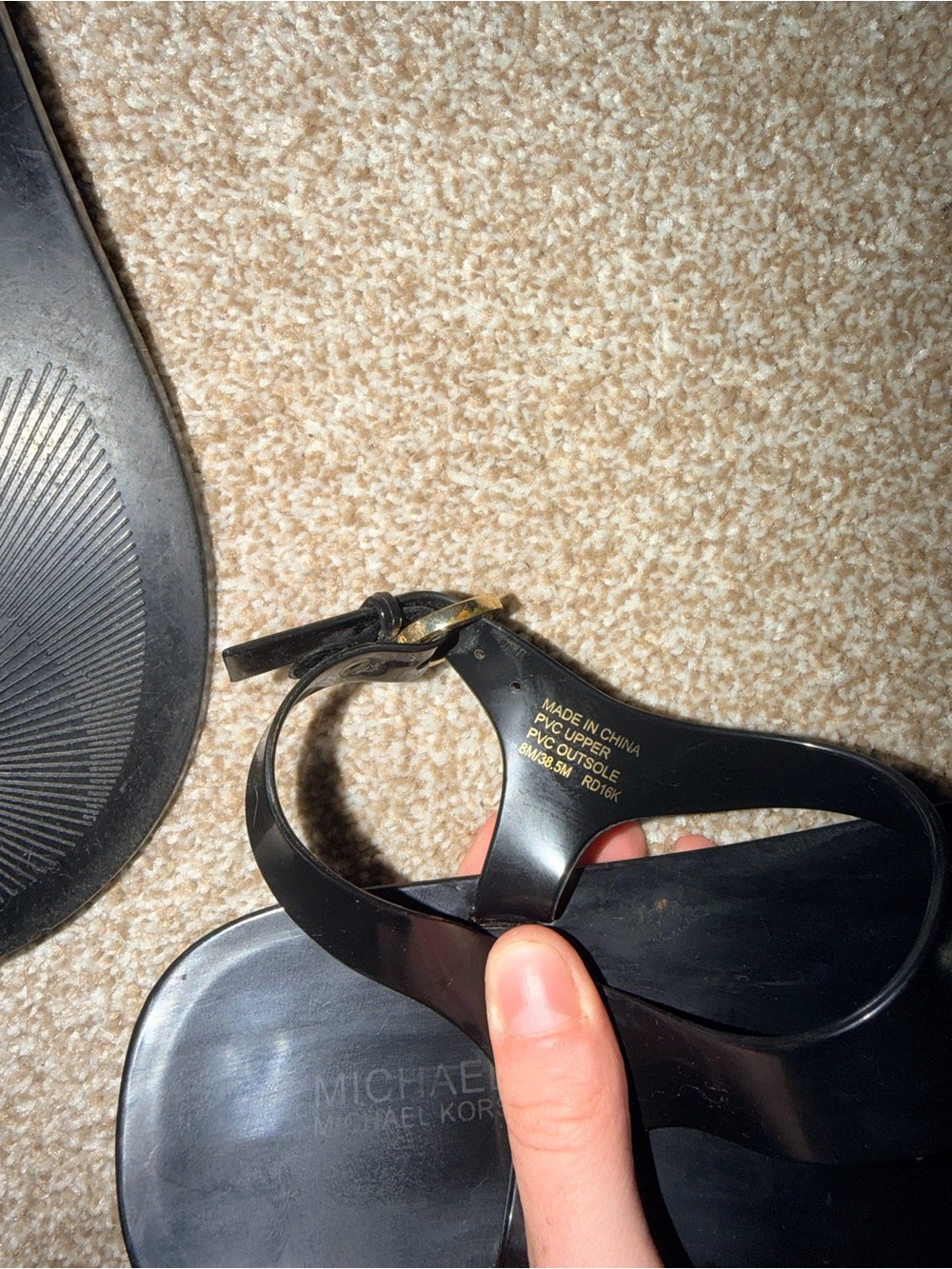 Michael Kors Black Thong Sandals with Gold Logo Medallion - Picture 4 of 4